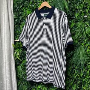 J Crew Oarsman Men's Polo Shirt XL Navy White Striped Short Sleeve‎ Casual 3246